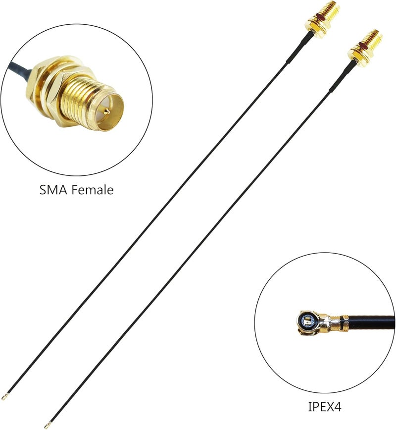 Rydocyee WiFi Bluetooth Antenna 2 Pack & Pigtail 2 Pack, 5Ghz 2.4Ghz 3dBi WiFi Card Antenna, 8-Inch RP SMA-Female to IPEX4/MHF4 Cable for M.2 NGFF Network Card and Routers - Image 4